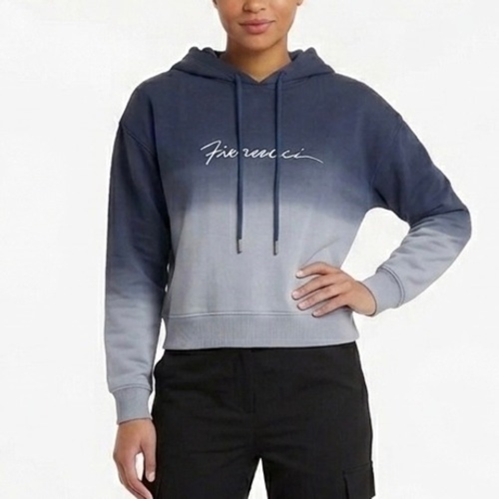 FIORUCCI Hoodie Womens Small Blue Gradient Ombre Logo Pullover‎ Cotton Milano